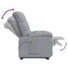 Side view of a light gray fabric massage chair with its footrest extended and backrest reclined. Náhľad obrázku produktu