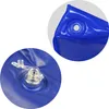Close-up views of an inflatable blue pool cushion, showing the inflation valve and a seam with an air valve. Produktbild-Vorschau
