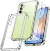 A clear protective case and screen protectors for a smartphone are displayed. Produktbild-Vorschau