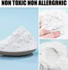 A collage of images showing a white powder, likely plaster or similar material, used for crafting. Produktbild-Vorschau