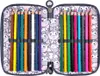 An open pencil case filled with colored pencils, laid flat on a white background. Voir les images du produit
