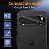 A close-up marketing image of a Google Pixel 9 Pro phone's camera lens protector. Produktbild-Vorschau