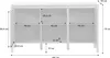 A technical drawing of a sideboard with dimensions indicated. Produktbild-Vorschau