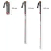 Three trekking poles of different sizes are displayed against a white background, with their lengths indicated. Produktbild-Vorschau