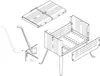 An exploded view diagram of a collapsible camping grill, showing its various parts and how they fit together. Produktbild-Vorschau
