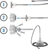 An instructional diagram showing the assembly of a pipe cleaning tool. Produktbild-Vorschau