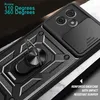 Close-up of a black phone case with a ring stand and camera cover. Produktbild-Vorschau