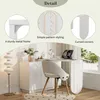 Collage showing details of a white desk and chair set against a bright, modern interior. Includes close-ups of the desk's construction and design elements. Produktbild-Vorschau