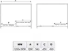 Diagram showing dimensions of a shower door with a table of measurements. Produktbild-Vorschau