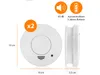 A white smoke detector is shown from the front and side, with dimensions and feature icons. Produktbild-Vorschau