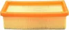 A rectangular air filter with an orange frame and yellow pleated filter material, presented against a white background. Produktbild-Vorschau