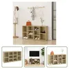 A collage of images showing a wooden shoe rack with various shoes and accessories in a home setting. Podgląd zdjęcia produktu