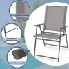 A grey folding garden chair is shown with close-up insets highlighting its features. Produktbild-Vorschau