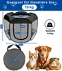 A product image showing a pet playpen with dimensions and a folded version of the playpen, along with a cat, dog, and guinea pig. Produktbild-Vorschau