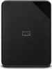A black external hard drive with the WD logo in the center. Produktbild-Vorschau
