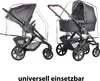 Two strollers with rain covers, side-by-side. Produktbild-Vorschau