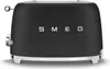 A black Smeg toaster with silver accents is shown from the front on a white background. Voir les images du produit
