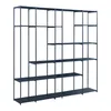 A black metal shelving unit with multiple open compartments against a white background. Náhled obrázku produktu