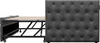 A side view of a sofa bed with a tufted headboard and a wooden slatted base, shown in a studio setting against a white background. Produktbild-Vorschau