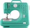 A mint green sewing machine is shown from the front-left, with a piece of pink fabric under the needle. Produktbild-Vorschau