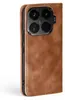 Close-up side view of a brown leather flip phone case. Produktbild-Vorschau