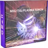 The image shows the packaging for a welding torch, featuring a graphic of a welder in action. Produktbild-Vorschau