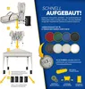 A marketing image showing the setup process and color options for a pop-up gazebo. Anteprima dell’immagine prodotto