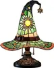 A stained glass lamp shaped like a witch's hat, displayed on a white background. Produktbild-Vorschau