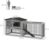 A diagram showing a rabbit hutch with dimensions and a silhouette of a person for scale. Podgląd zdjęcia produktu
