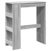 A gray wooden bar table with shelves on the left side, shown against a white background. Produktbild-Vorschau