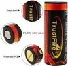 A collage of images showing details of a TrustFire 26650 Li-Ion battery. Produktbild-Vorschau