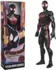 A Miles Morales Spider-Man action figure in its packaging and standing next to the packaging. Náhled obrázku produktu