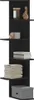 A black corner shelf unit with various items placed on its shelves. Náhled obrázku produktu