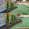 A split image showing a garden before and after the installation of a plastic lawn edge. Náhled obrázku produktu