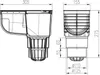 Technical drawings of a roof gutter drain system with dimensions. Produktbild-Vorschau