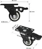 Diagrams showing the dimensions of a black caster wheel with a brake. Anteprima dell’immagine prodotto