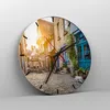 Wanduhr - Rund - Glasuhr - stadt straße katze - 40x40cm - Produktbild-Vorschau 4