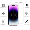 A screen protector for an iPhone 14 Pro Max is shown with various feature callouts. Produktbild-Vorschau