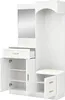 A white wardrobe with a mirror, open doors, and a bench. Podgląd zdjęcia produktu
