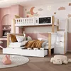 A child's bedroom with a bunk bed, desk, and toys. Produktbild-Vorschau