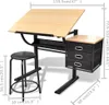 A drafting table with a stool and drawers, with dimensions indicated by measurement lines and text. Náhľad obrázku produktu