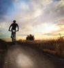 A person is riding a bicycle on a dirt path during sunset. Anteprima dell’immagine prodotto