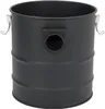 A black metal ash vacuum cleaner drum with a hose attachment point and carrying handles. Produktbild-Vorschau