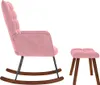 A pink velvet rocking chair and ottoman set against a white background. Náhľad obrázku produktu