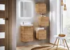 A modern bathroom with a wooden vanity, mirror, and wall cabinets. Produktbild-Vorschau
