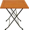 A square wooden table with black metal folding legs, shown from the front. Produktbild-Vorschau