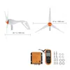 A wind turbine generator with its controller and mounting hardware, shown with dimensions. Anteprima dell’immagine prodotto