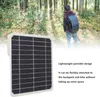 A person wearing a backpack with solar panels attached, in a forest setting. Produktbild-Vorschau