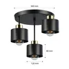 A black and gold three-light pendant lamp with dimensions indicated. Náhľad obrázku produktu