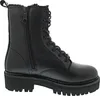 A black leather combat boot with laces and a side zipper, shown from the side. Produktbild-Vorschau